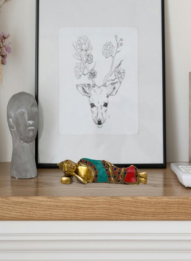 CRAFTHUT Brass Sleeping Buddha Idol - Red & Green Collectible Figurine for Home & Office Decor (10.6 x 1.75 x 1.9 in) 1kg - Image 5